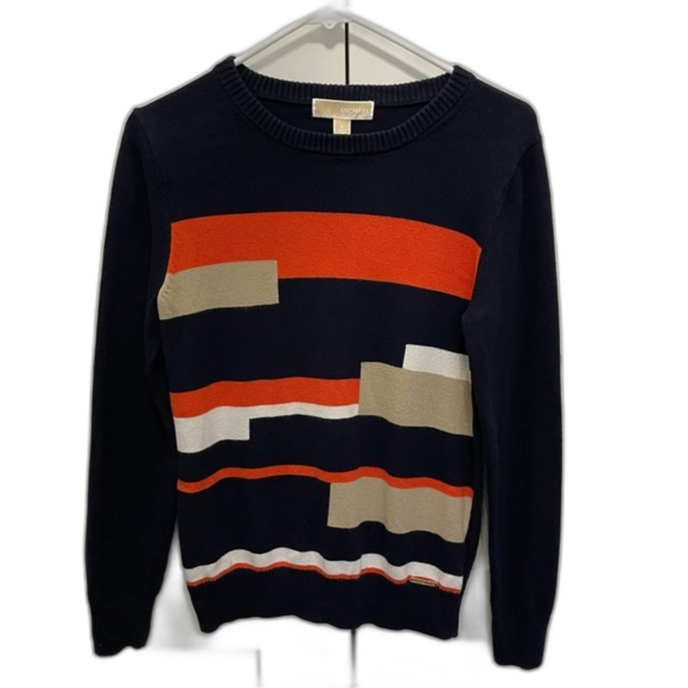 Michael Kors Sweater Color Block Navy Blue Orange Long Sleeves sz. Small